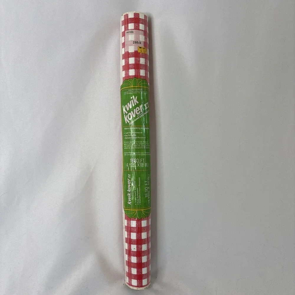 Vtg Kwik Kover II Self Adhesive Plastic Contact Paper Gingham Red 288-9 NOS